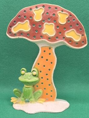 Vintage 1970s Revere Earring Holder Display Metal Enamel Mushroom Frog 5" Tall